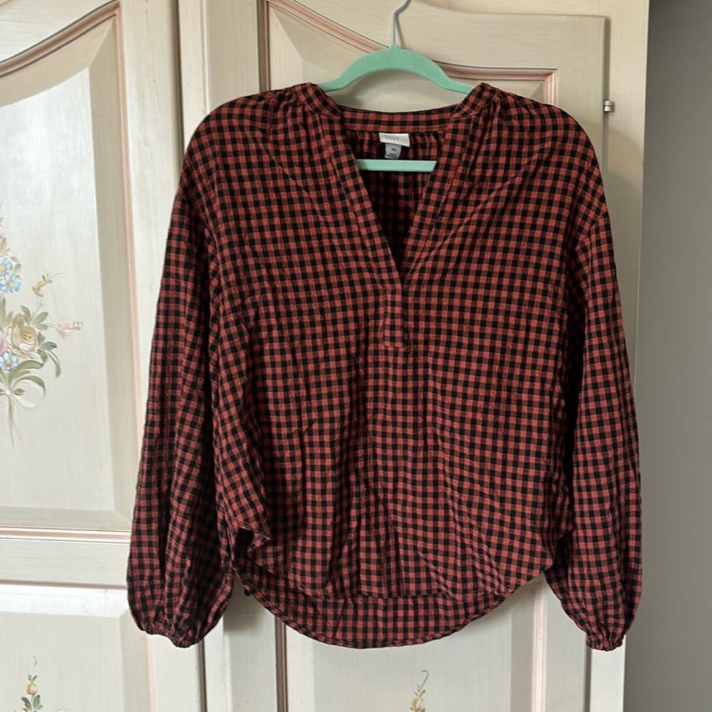 XS Orange & Black Checkered Shirt